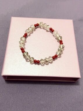 Natural Crystal & Coral Energy Bracelet size 18cm